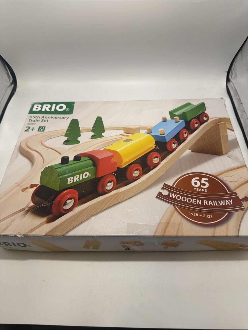BRIO Classic 65th Anniversary 32 Piece Wooden Train Set Eco Friendly Fun Openbox